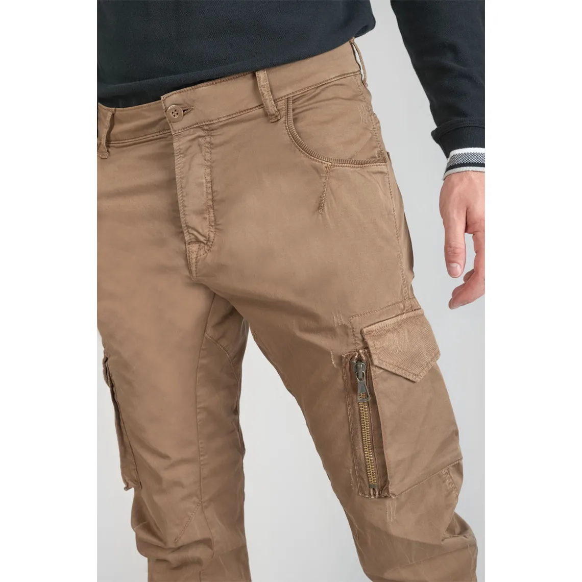 Pantalon Cargo Alban marron blanc en coton Le Temps des Cerises - Pantalon Homme sur MenCorner