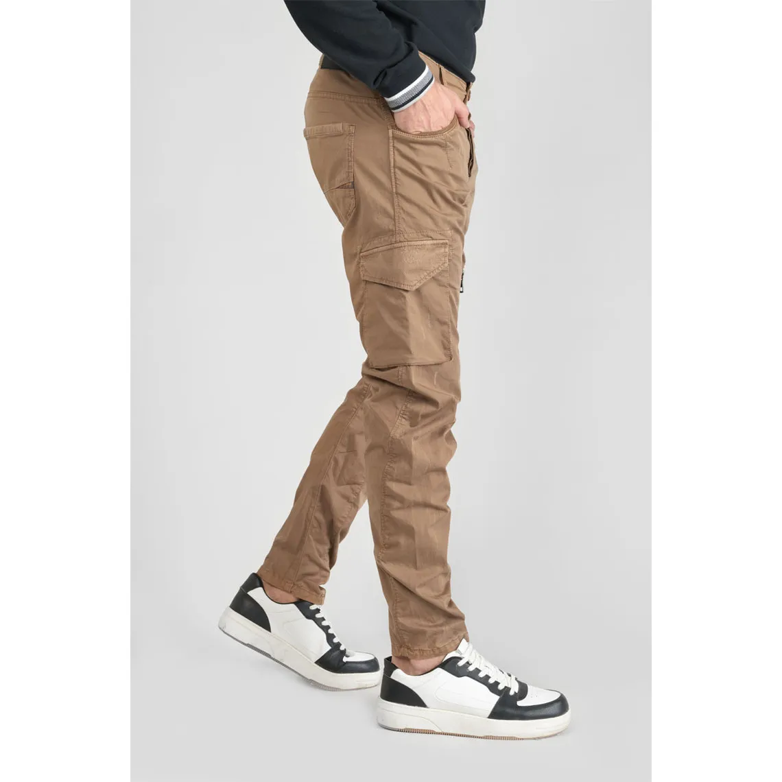 Pantalon Cargo Alban marron blanc en coton Le Temps des Cerises - Pantalon Homme sur MenCorner