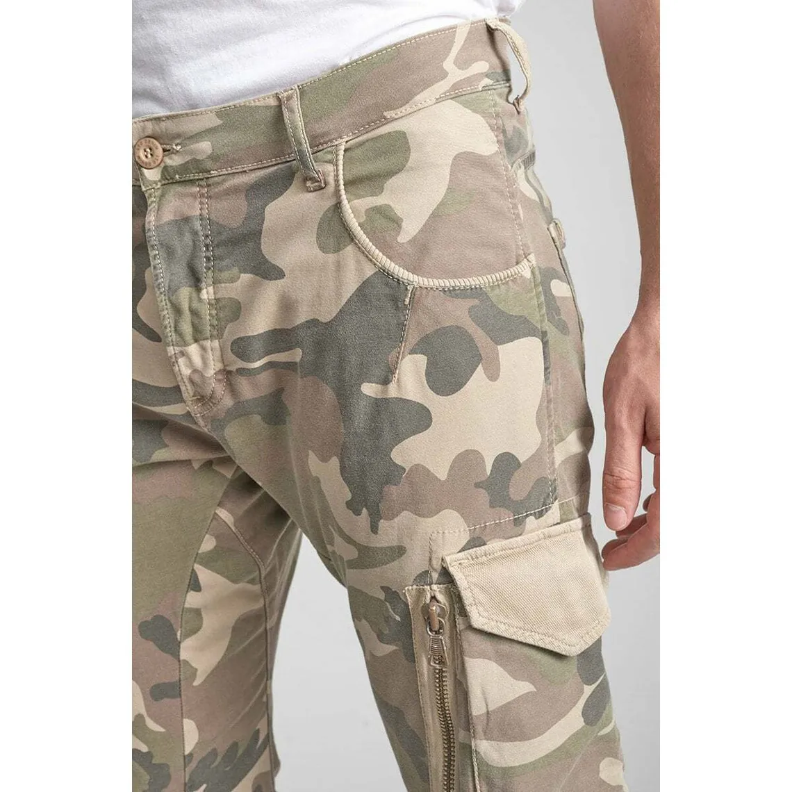 Pantalon cargo ALBANCAM beige en coton Le Temps des Cerises - Pantalon Homme sur MenCorner