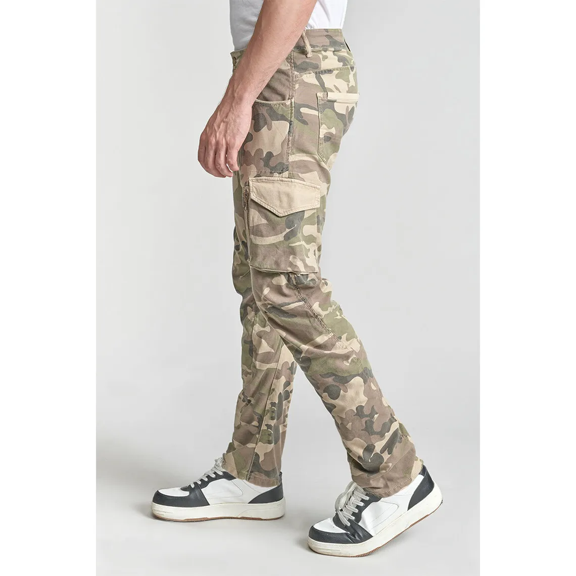 Pantalon cargo ALBANCAM beige en coton Le Temps des Cerises - Pantalon Homme sur MenCorner