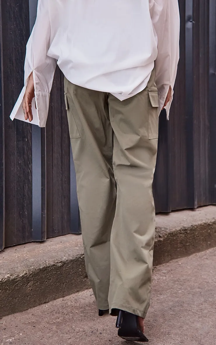 Pantalon cargo droit vert kaki à taille élastique