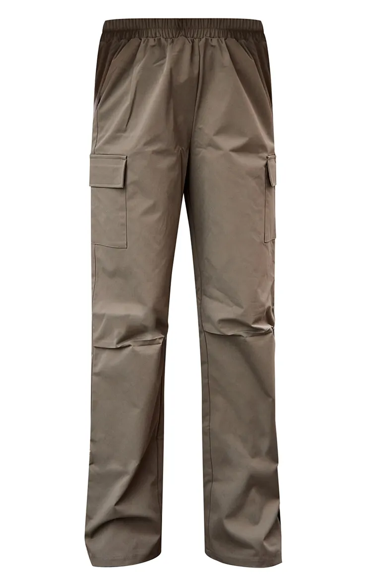 Pantalon cargo droit vert kaki à taille élastique