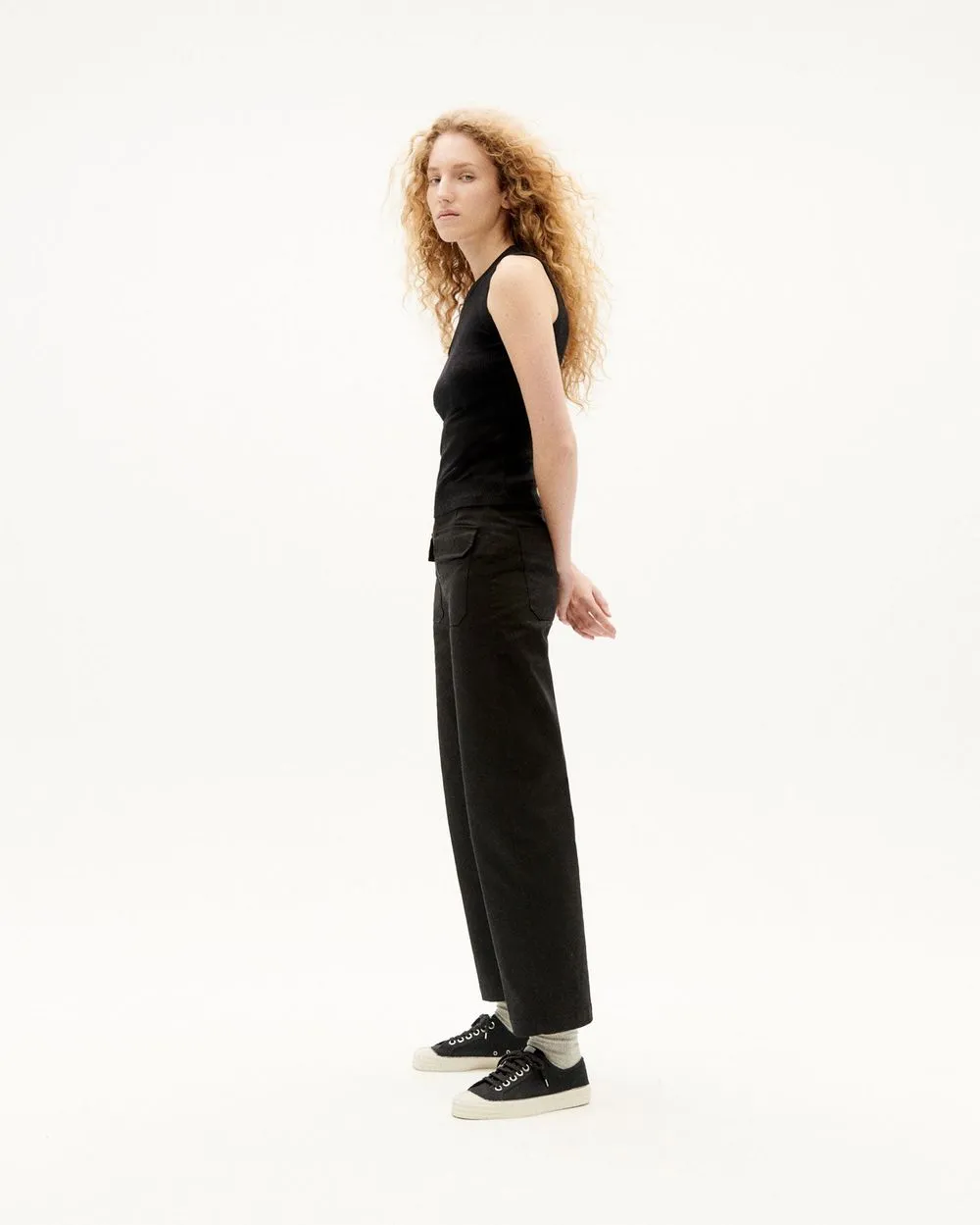 Pantalon cargo en coton bio | noir "black cargo pants" femme - Thinking Mu