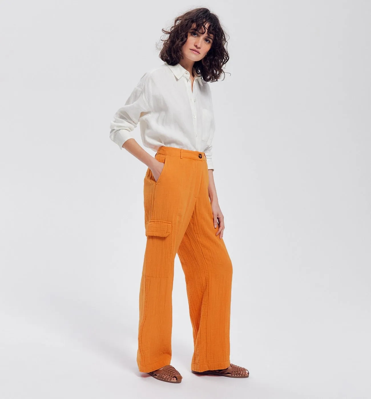 Pantalon cargo gaze de coton - Orange