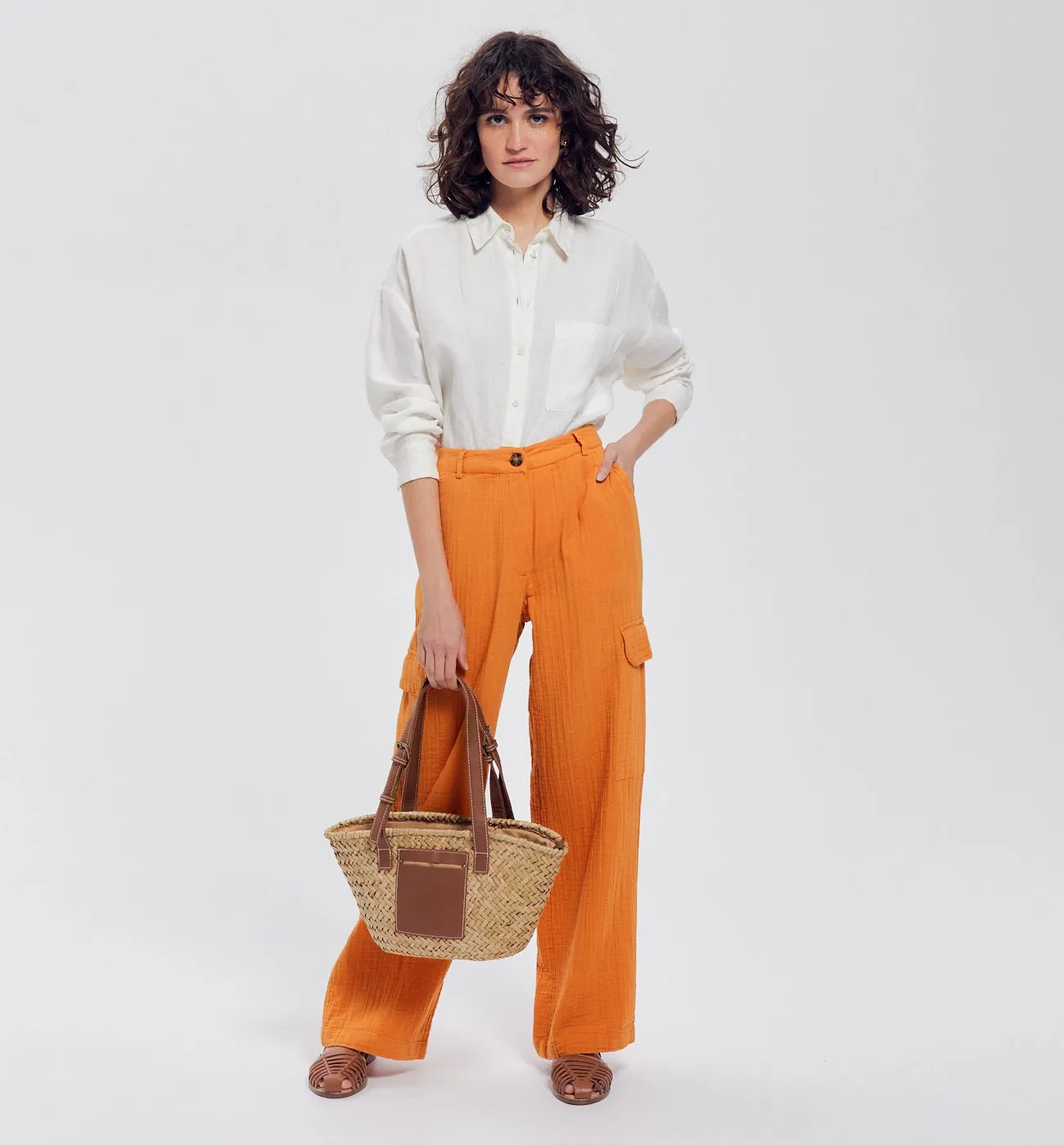 Pantalon cargo gaze de coton - Orange