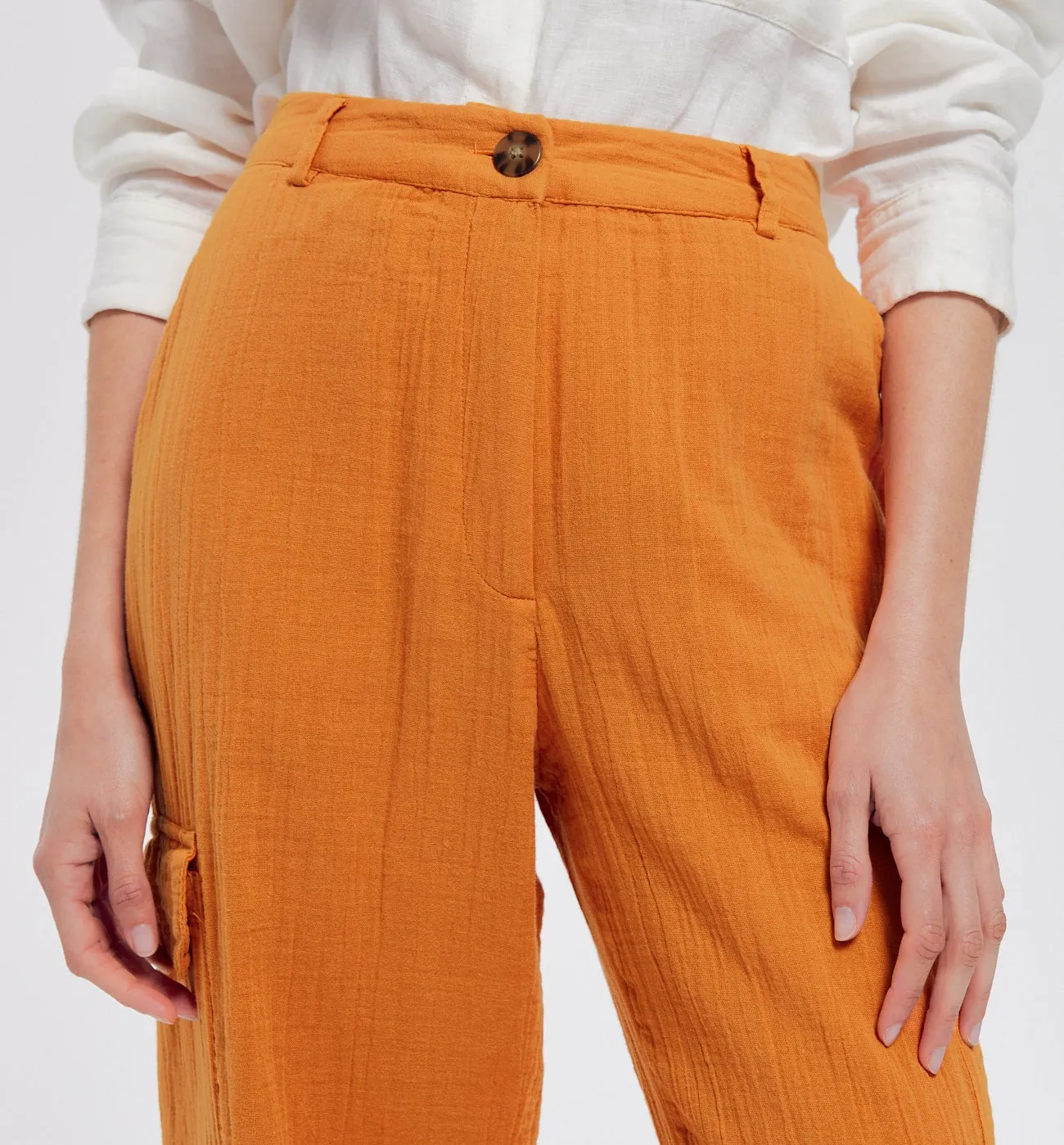 Pantalon cargo gaze de coton - Orange