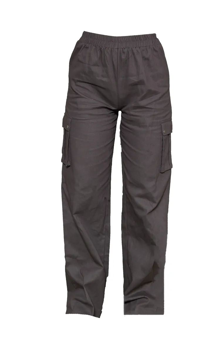 Pantalon cargo large gris anthracite à taille haute