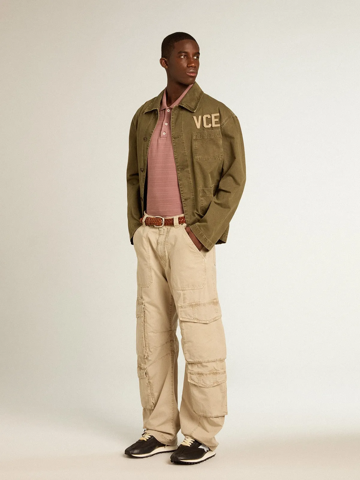 Pantalon cargo pour homme en coton kaki