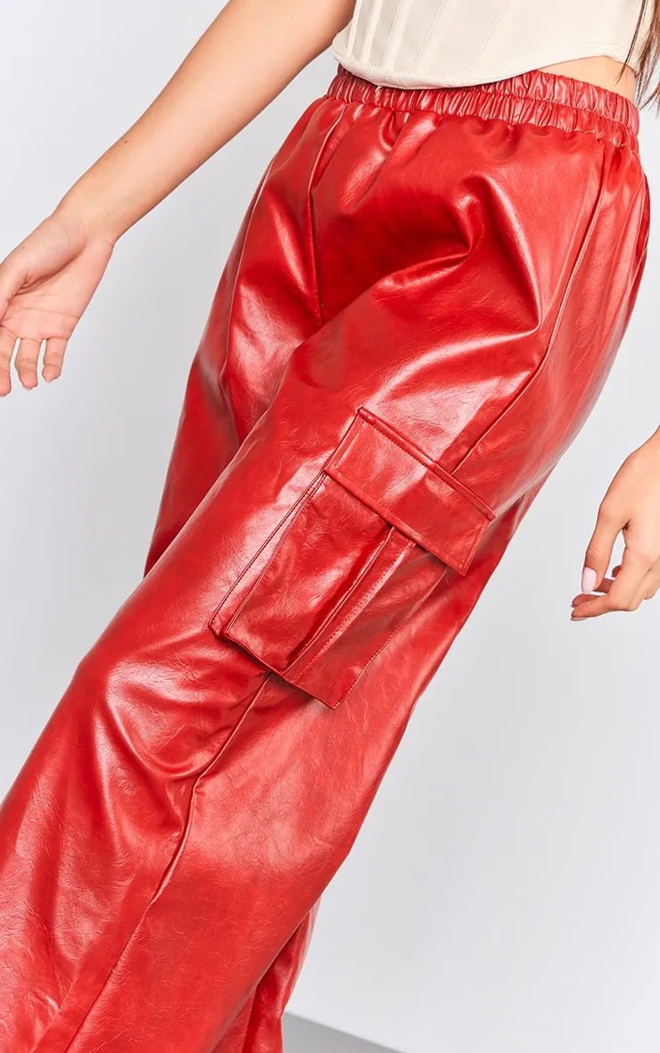 Pantalon cargo  rouge sang délavé ample à taille haute