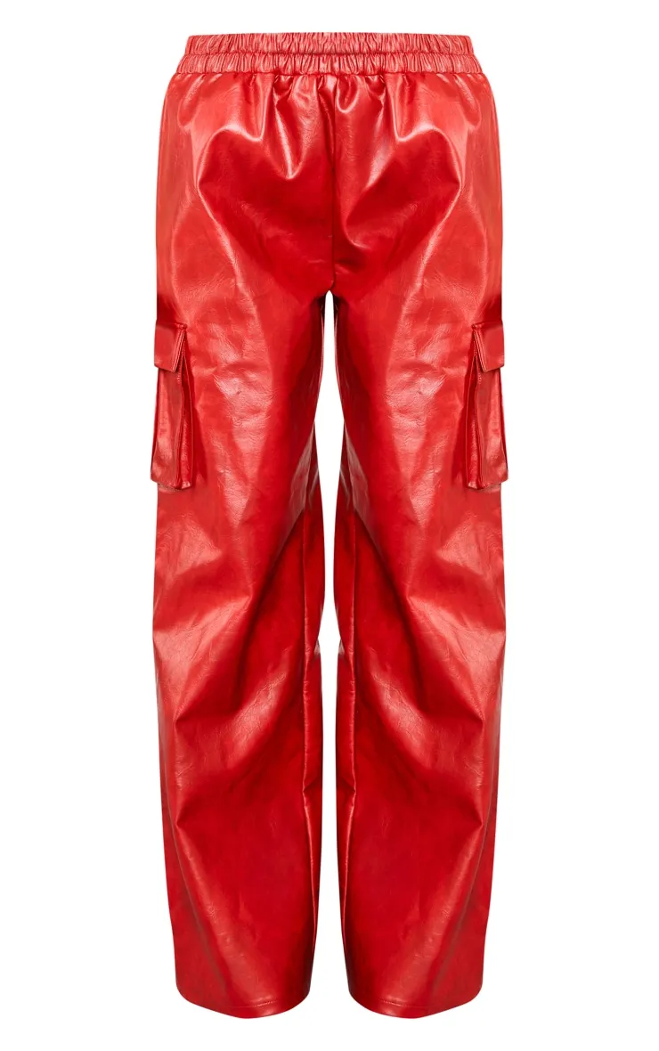 Pantalon cargo  rouge sang délavé ample à taille haute