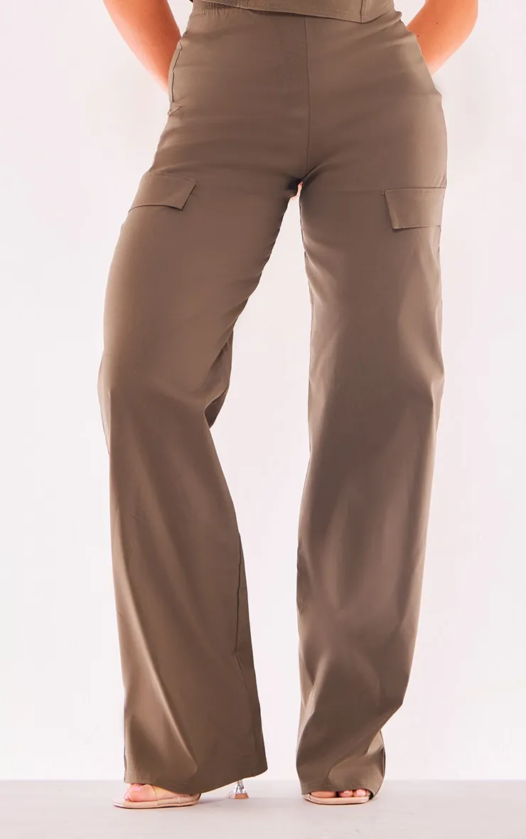 Pantalon cargo tissé stretch kaki à taille basse