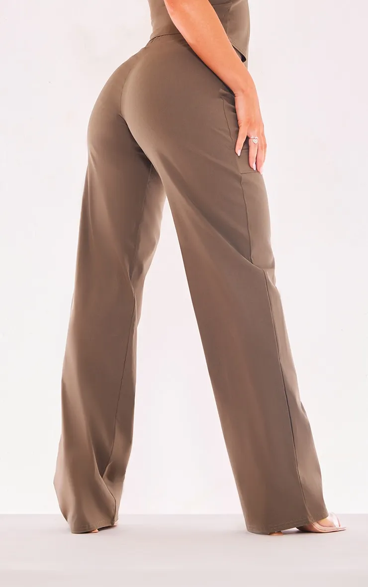 Pantalon cargo tissé stretch kaki à taille basse