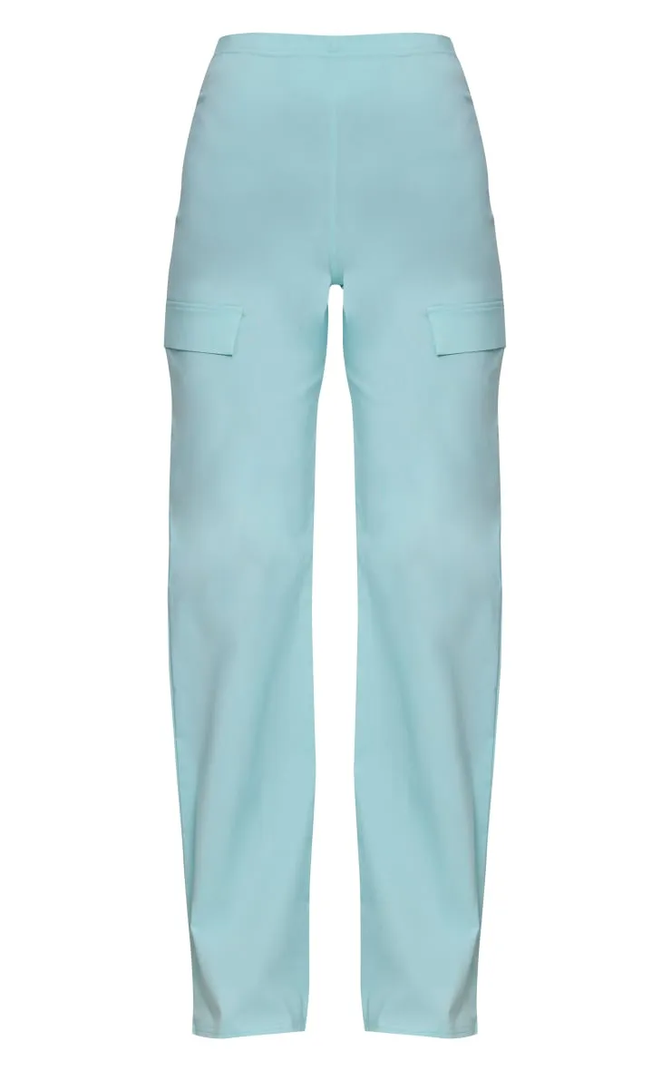 Pantalon cargo tissé stretch turquoise à taille basse