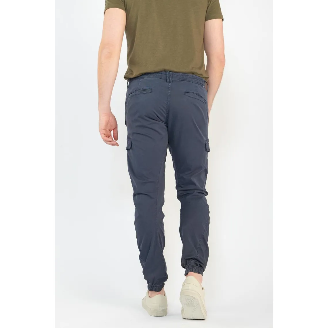 Pantalon cargo Vedje bleu marine blanc en coton Le Temps des Cerises - Pantalon Homme sur MenCorner