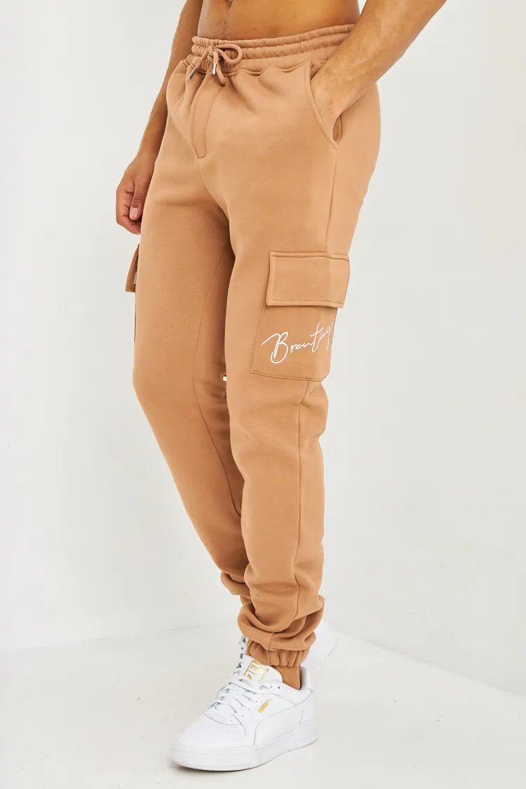 Pantalon de jogging camel poches cargo inscription Brentiny