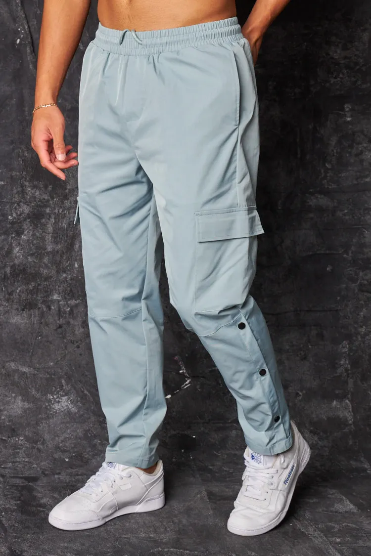 Pantalon de jogging cargo à boutons pressions gris bleuté