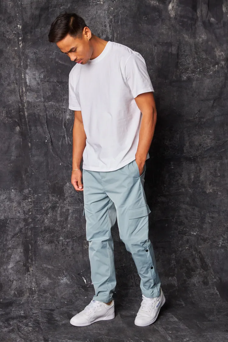 Pantalon de jogging cargo à boutons pressions gris bleuté