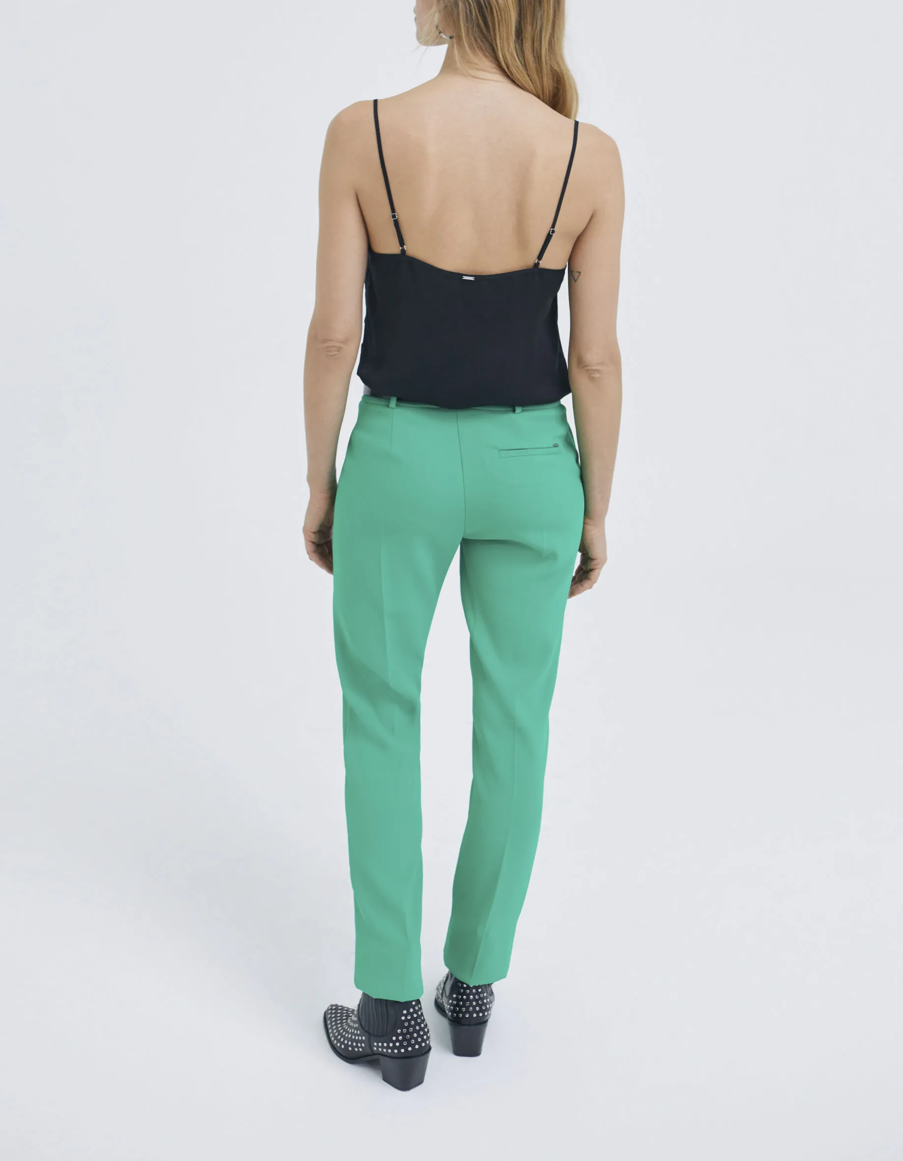 Pantalon droit vert à taille haute Femme