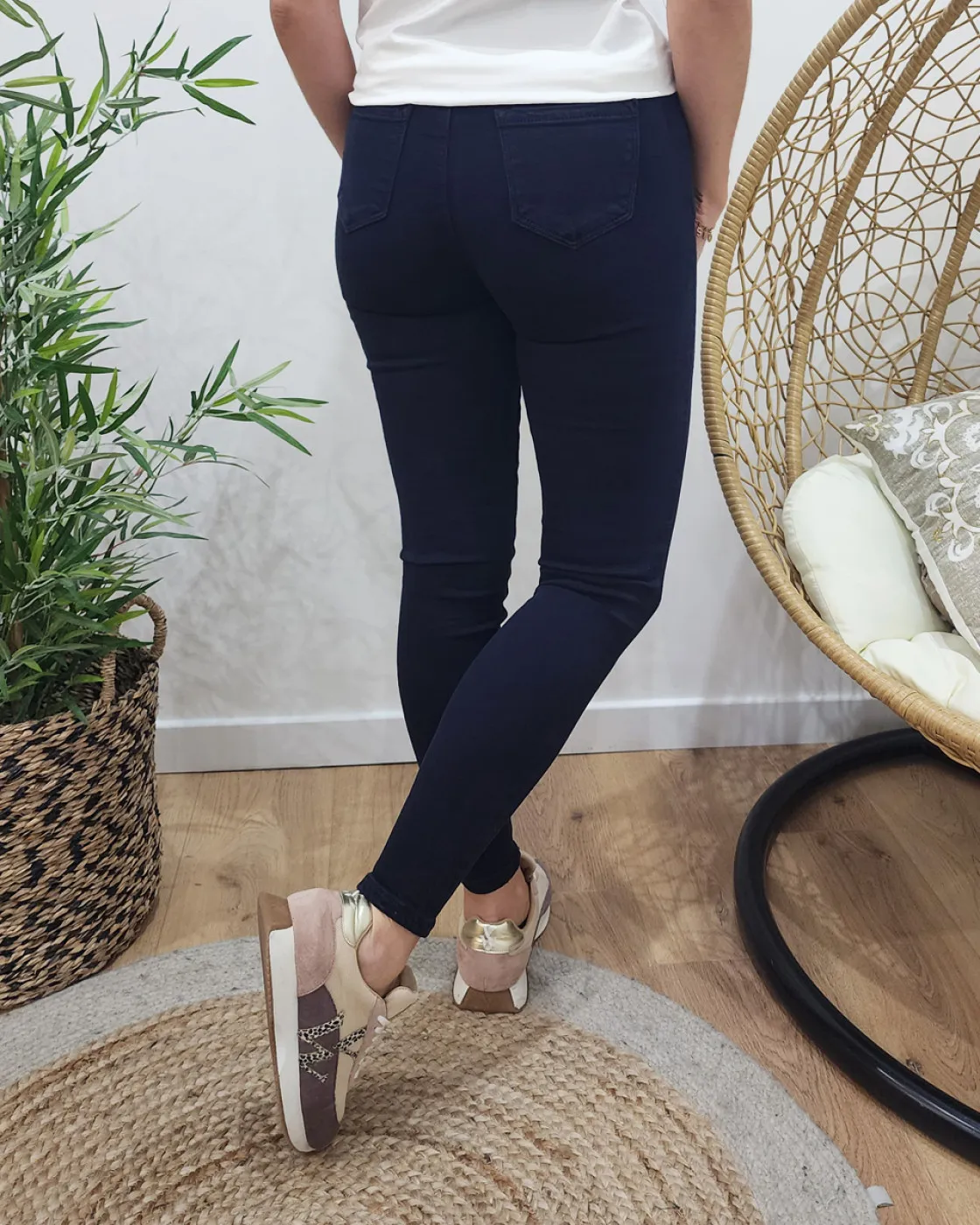 Pantalon femme bleu marine skinny épais