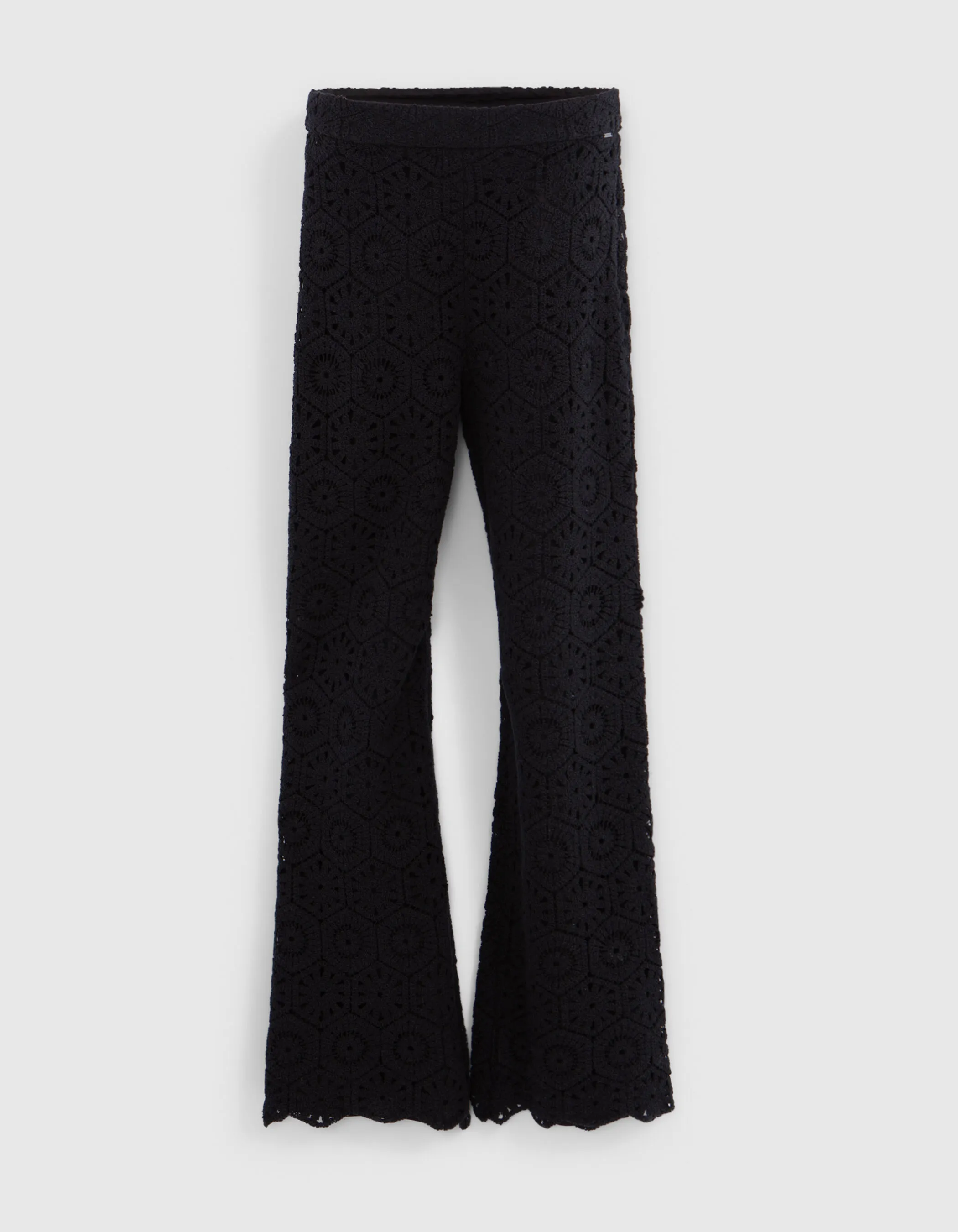 Pantalon large noir en crochet Femme