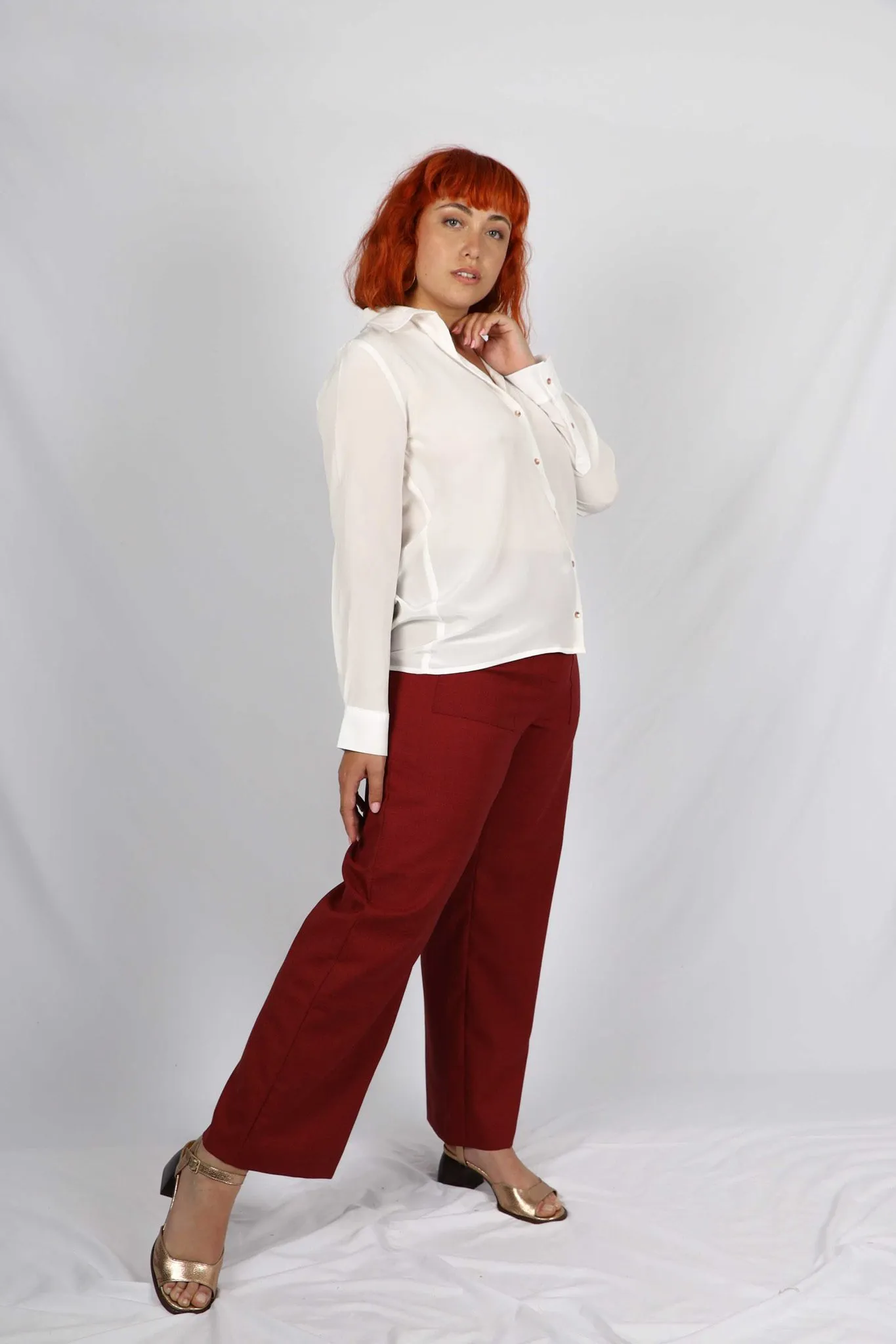 Pantalon rouge femme taille haute large Laura ATODE