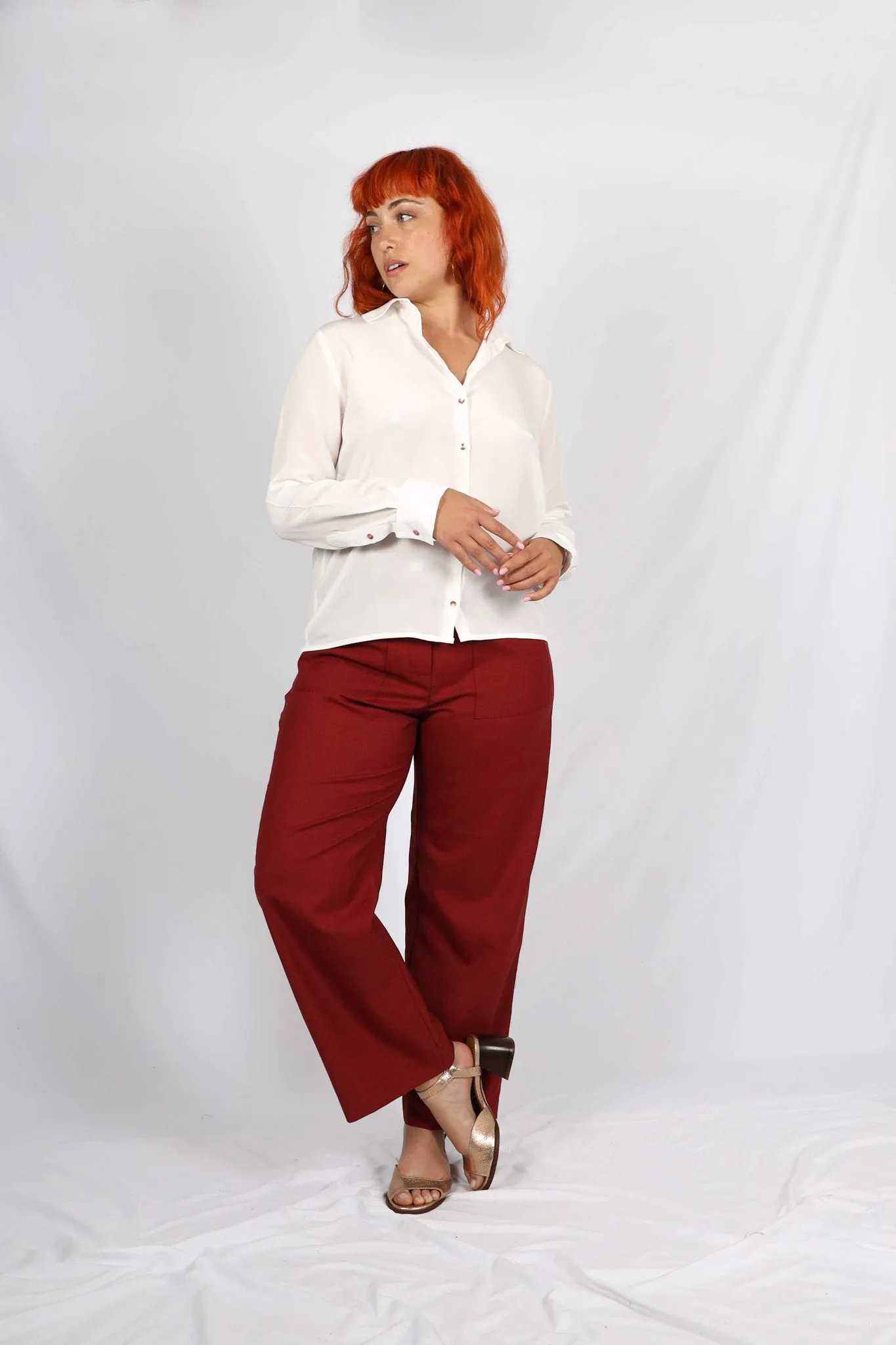 Pantalon rouge femme taille haute large Laura ATODE