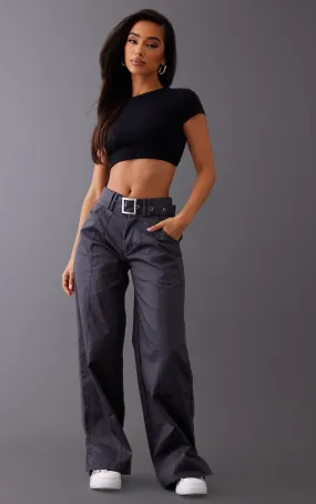 Petite Pantalon cargo gris anthracite à boucle sur l'avant