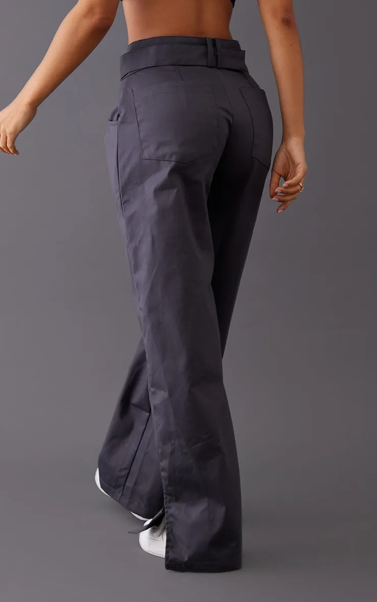 Petite Pantalon cargo gris anthracite à boucle sur l'avant