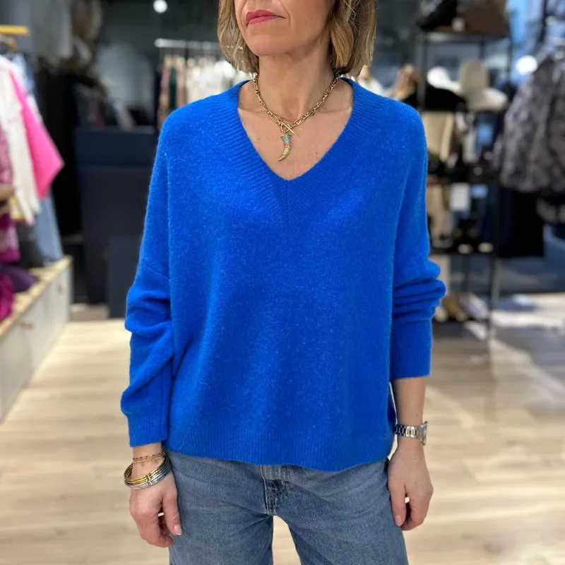 Pull Col V Bleu Royal