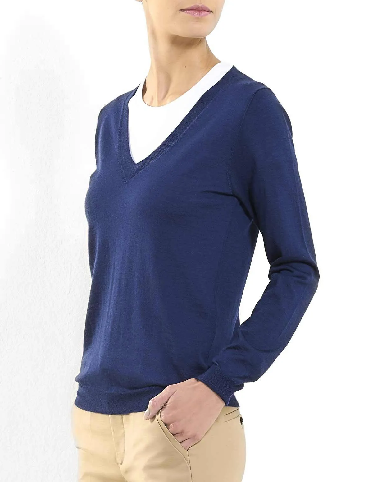 Pull Col V en Cachemire & Soie Femme