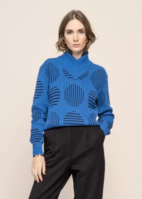 Pull col v en coton bio | bleu "japan miranda knitted sweater" Blue femme