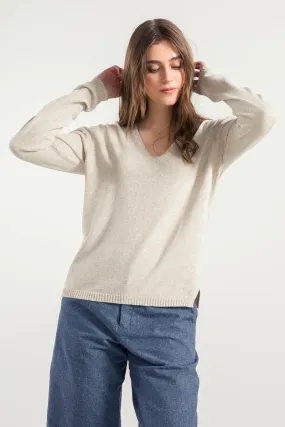 Pull col v en coton bio et recyclé | beige "maglia donna cotone rigenerato arianna" Beige avena femme