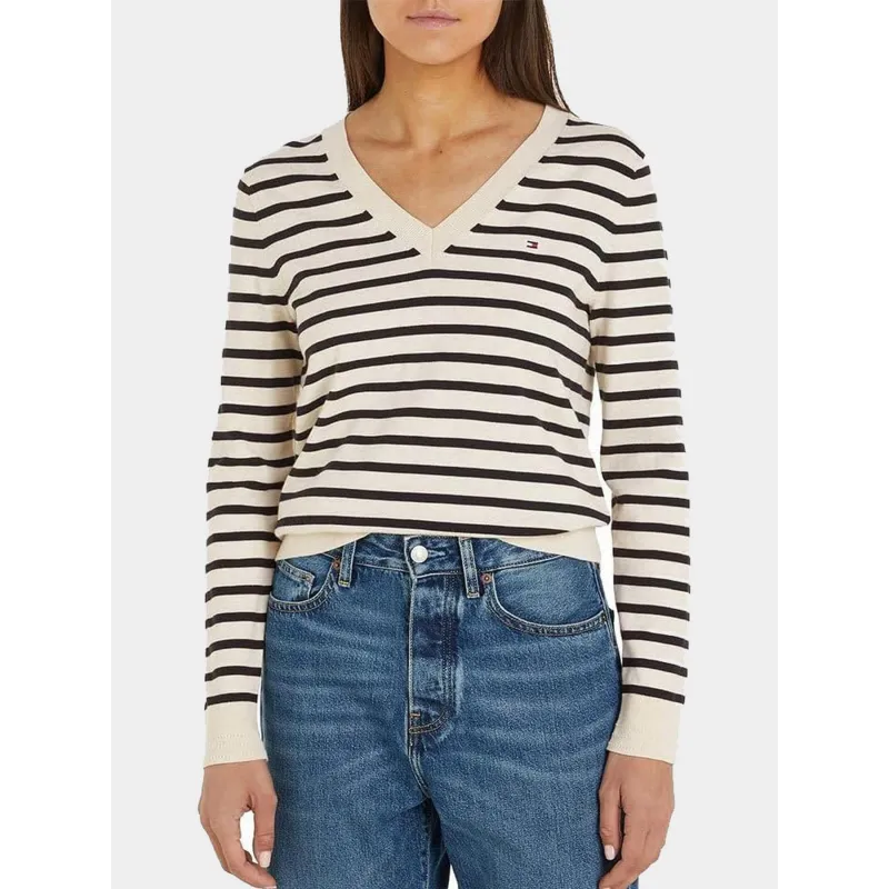 Pull col v essential noir femme -  Tommy Jeans | wimod