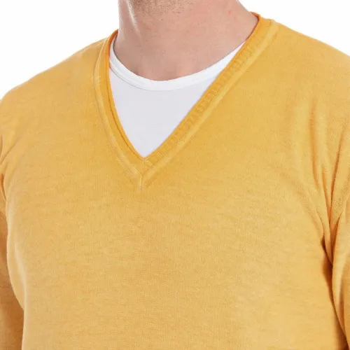 Pull col V Replay en coton jaune