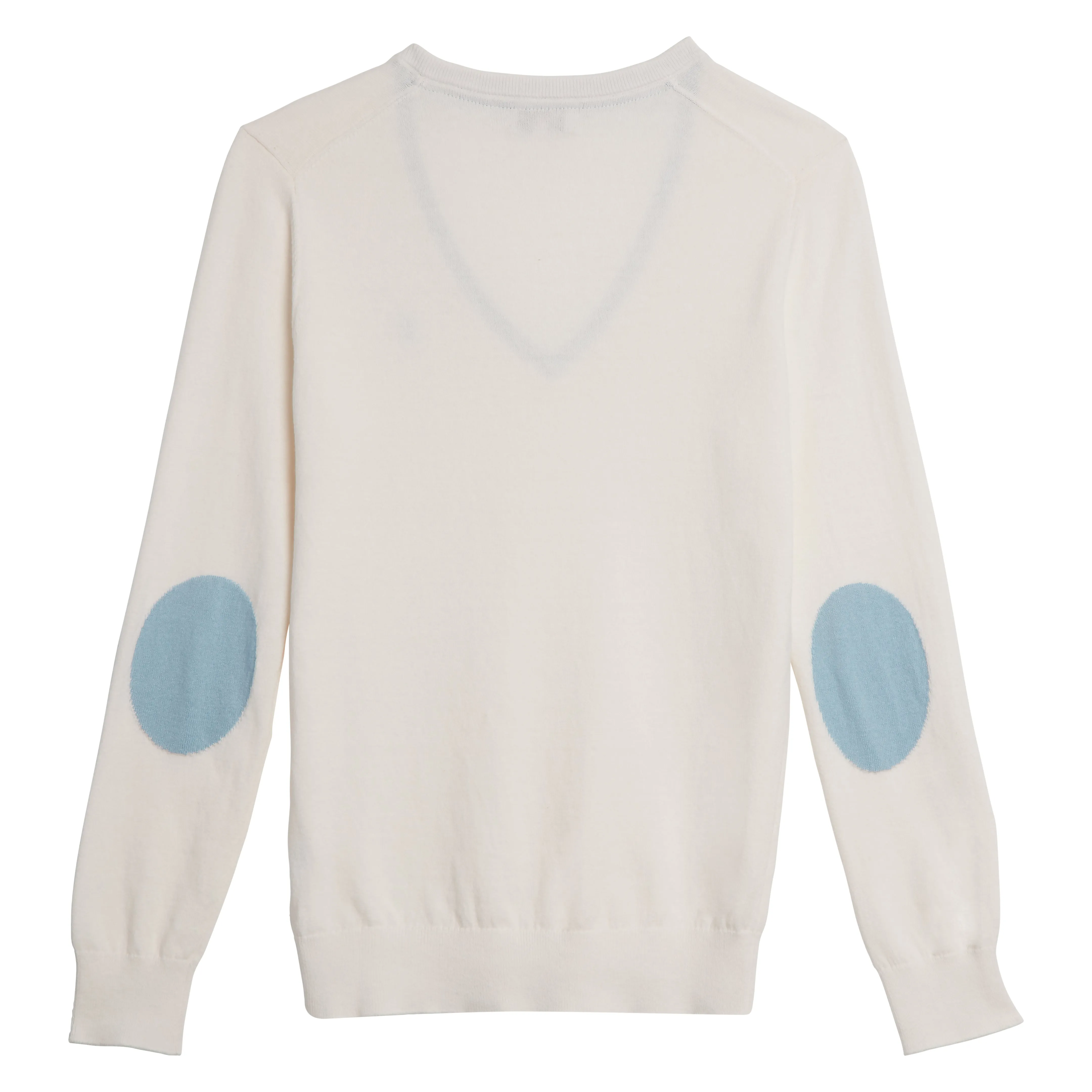 Pull Col V à coudières Coton Cachemire Uni Blanc