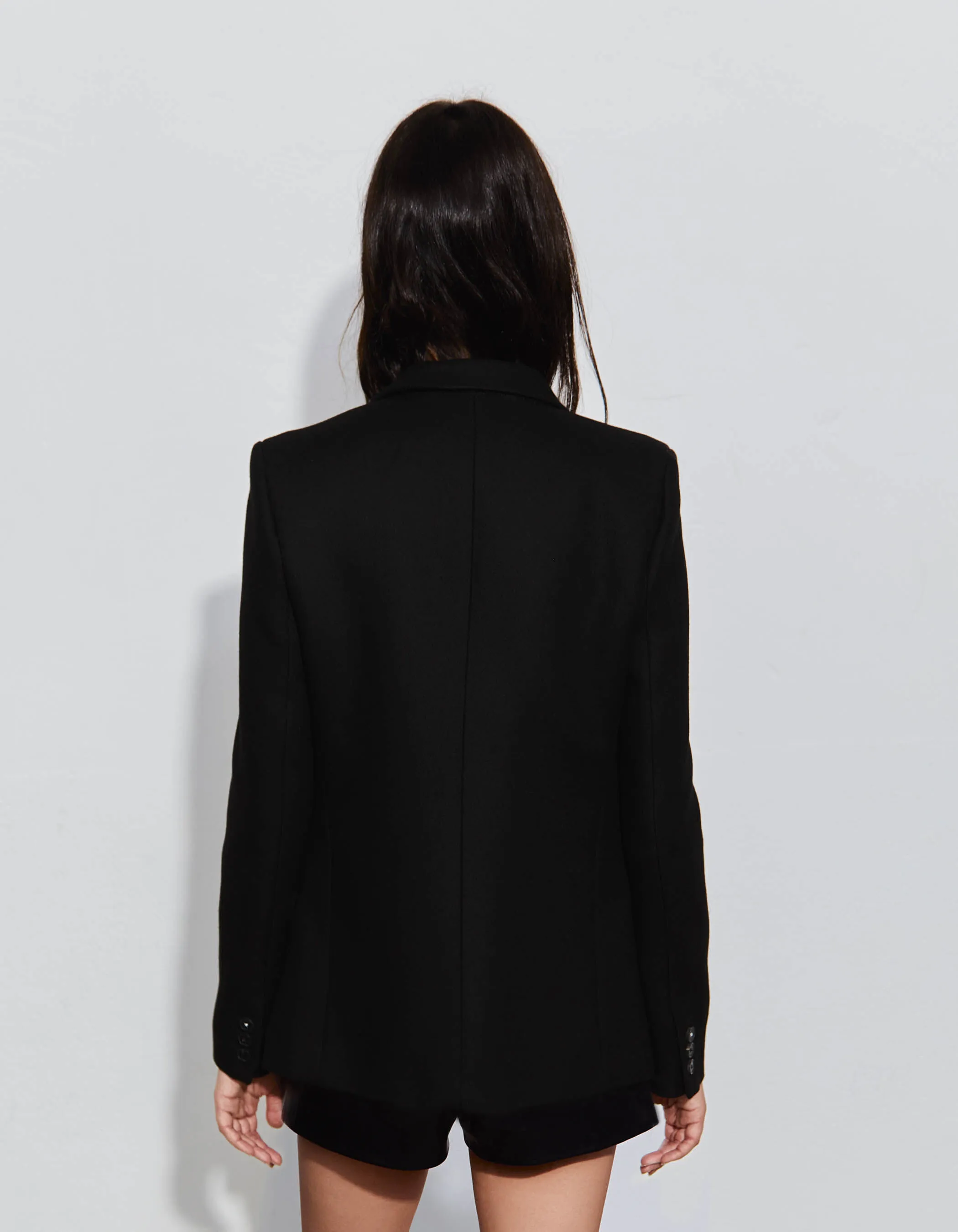 Pure Edition veste de tailleur noir et revers cuir femme