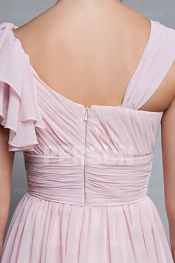 Robe chic de rose asymmétrique à manche volants pour cocktail mariage