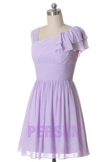 Robe chic de rose asymmétrique à manche volants pour cocktail mariage