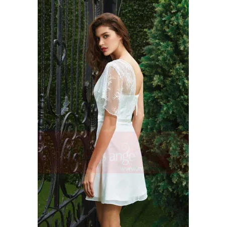 robe cocktail blanc manche en dentelle un cote coupe A