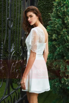 robe cocktail blanc manche en dentelle un cote coupe A