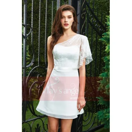 robe cocktail blanc manche en dentelle un cote coupe A