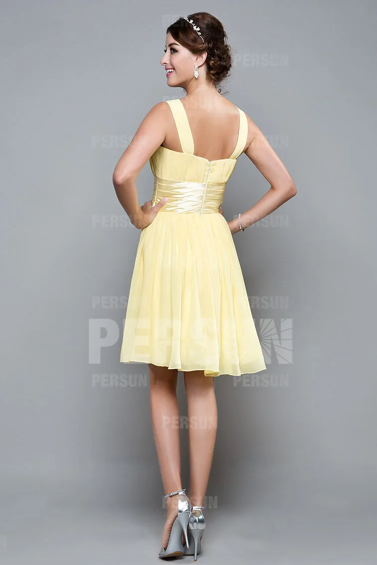 Robe cocktail femme courte jaune pastel pour mariage en été