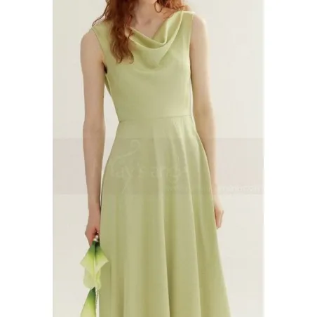 Robe cocktail long vert sauge glamour