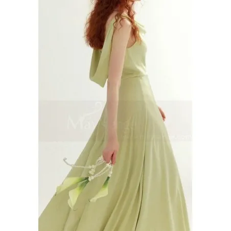 Robe cocktail long vert sauge glamour