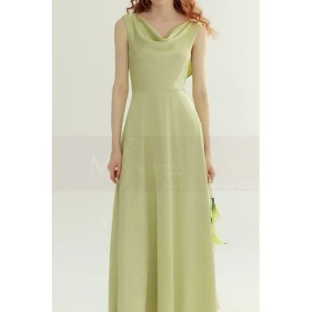 Robe cocktail long vert sauge glamour