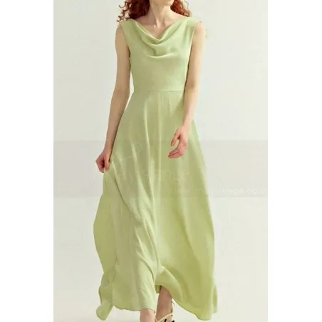 Robe cocktail long vert sauge glamour