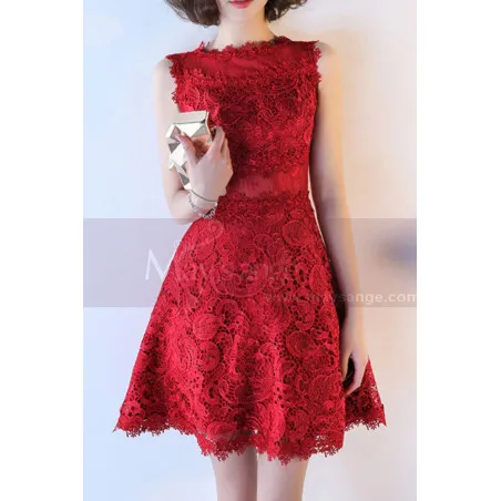 Robe Cocktail Mariage Rouge Framboise A Empiècement Transparent