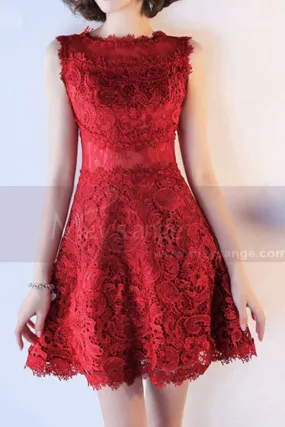 Robe Cocktail Mariage Rouge Framboise A Empiècement Transparent