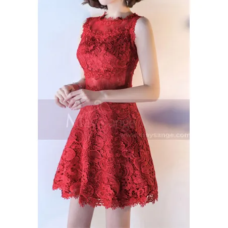 Robe Cocktail Mariage Rouge Framboise A Empiècement Transparent