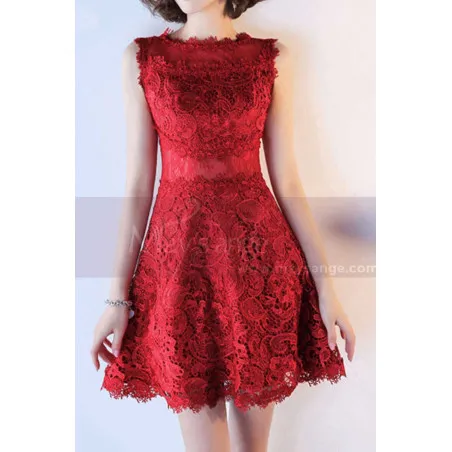 Robe Cocktail Mariage Rouge Framboise A Empiècement Transparent